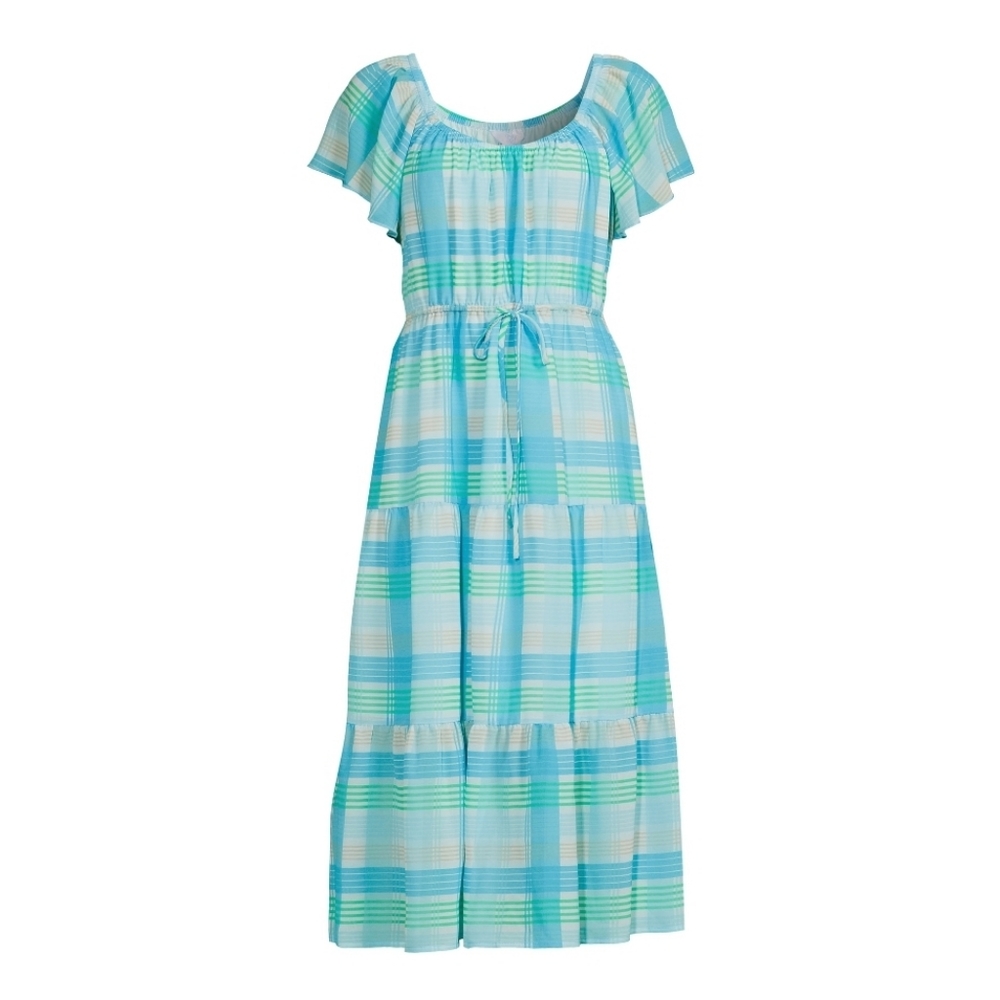 Time and Tru Women's Flutter Sleeve Tiered Dress. Sz,Small Color Blue